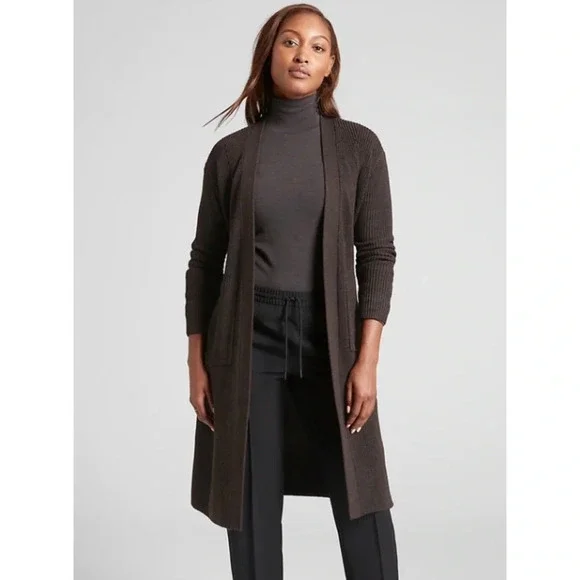 Athleta Scenic Wrap Cardigan Sweater Size XS Walnut Brown Cozy Long Merino Wool - Picture 2 of 10